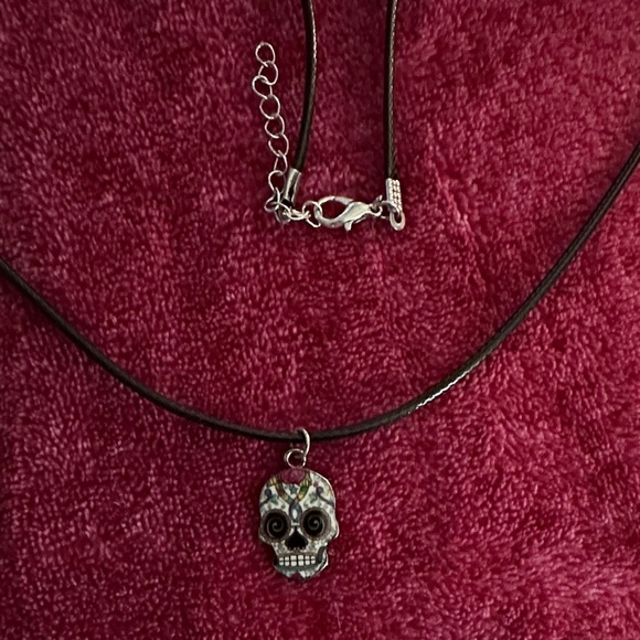 Skull Pendant Necklace with Black Cord - Picture 3 of 3